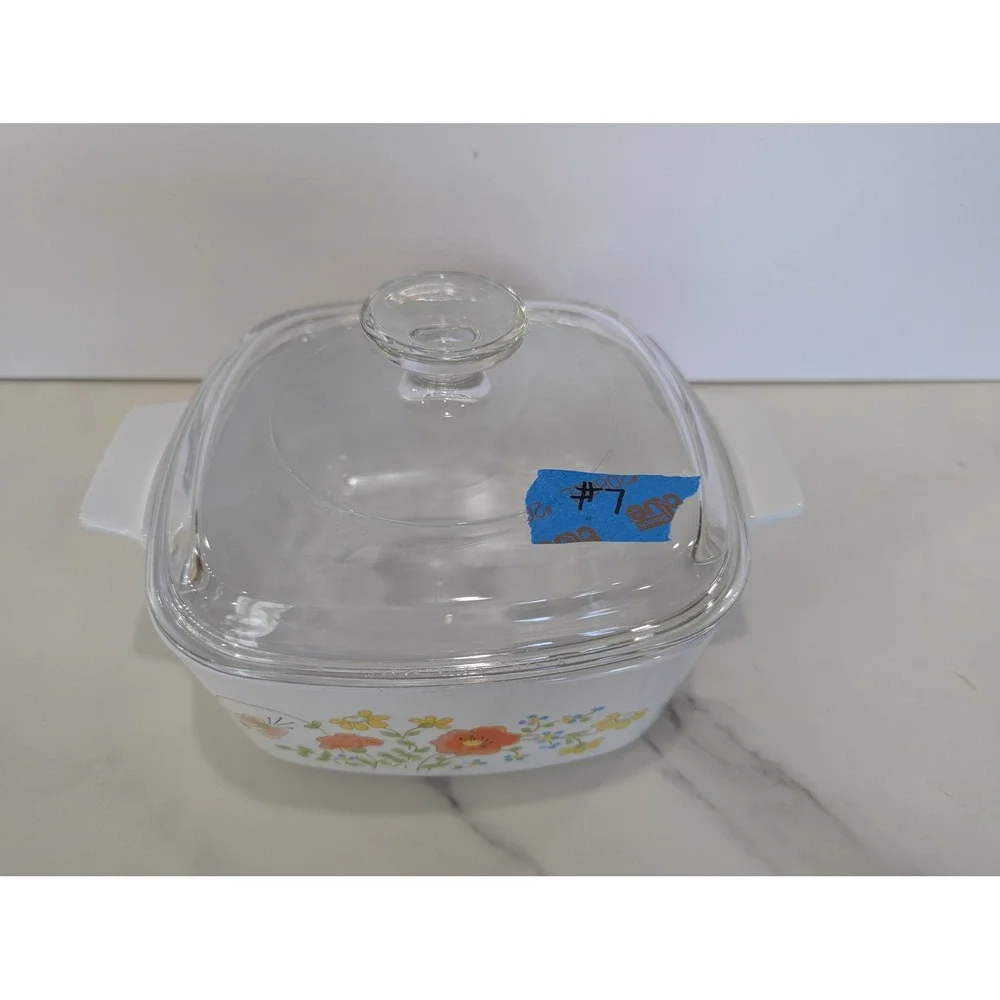 Vintage Corning Ware Casserole Dish 1.5 Quart White Wildflower A-1.5-B Lid
